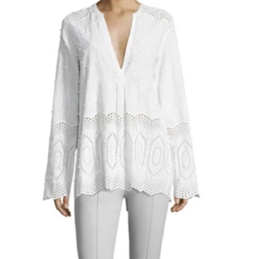 Theory Ofeliah Eyelet Indian Cotton Blouse Sz M